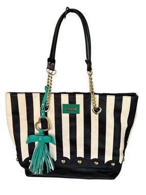 Betsey Johnson Y2K Coquette Striped Tote Black White Green